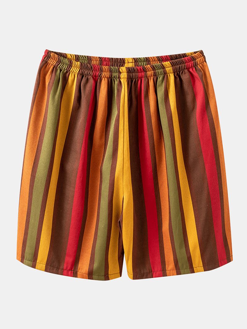 Par Färgglada Stripe Dubbla Fickor Andas Pyjamas Set Hotel Badkläder