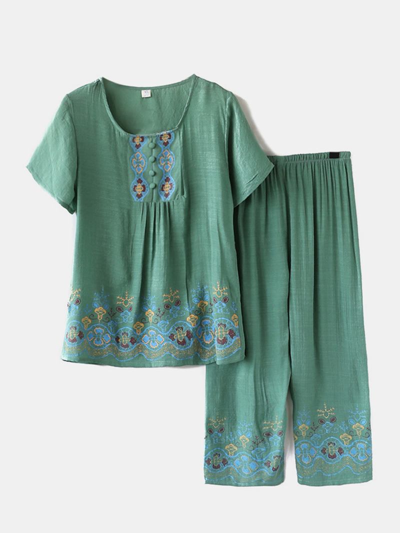 Plus Size Dam Vintage Med Tryck Loungewear Mysig Lös Pyjamas