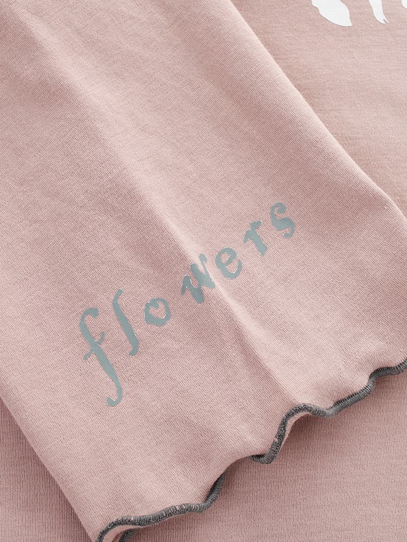 Plus Size Kvinnor Blommor & Letter Med Tryck V-hals Långärmad Home Casual Pyjamas Set