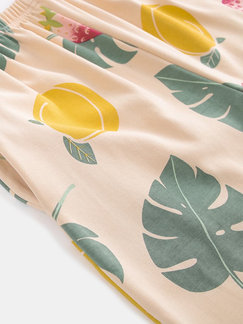 Plus Size Kvinnor Frukt Tecknat Med Tryck Volanger Trims Kortärmad Pyjamas Set