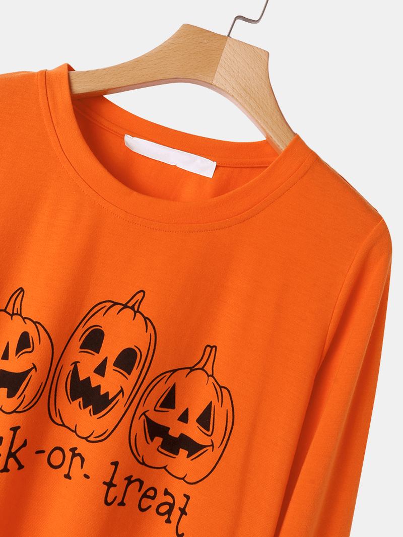 Plus Size Kvinnor Tecknad Pumpa & Spöke Elastisk Midja Joggingbyxor Mysig Pyjamas Set