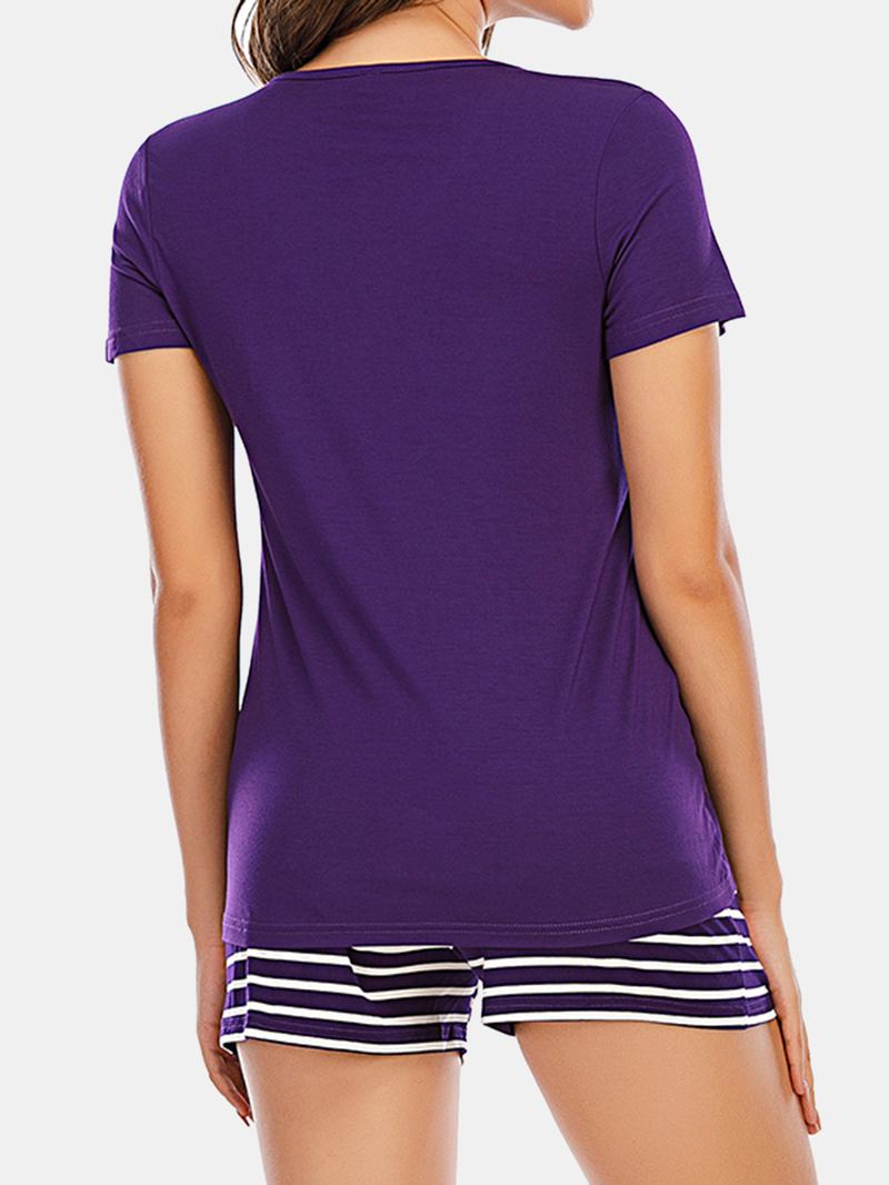 Plus Size Kvinnor Tecknade Djurtryck Kortärmad Topp Hög Midja Randiga Shorts Hem Pyjamas Set