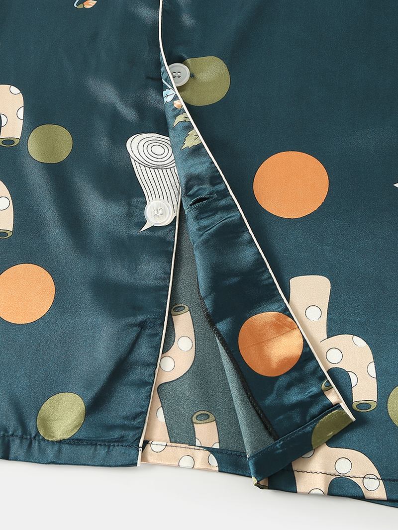 Polka Dot Plant Med Tryck Loose Fit Långärmad Revere Collar Home Lounge Pyjamas Med Ficka