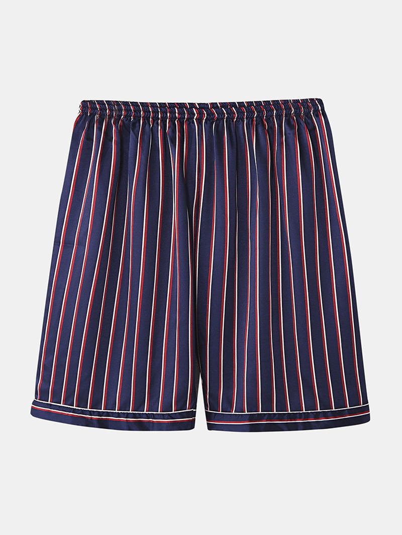 Randig Smooth Revere Krage Pocket Button Up Hem Faux Silk Pyjamas Set