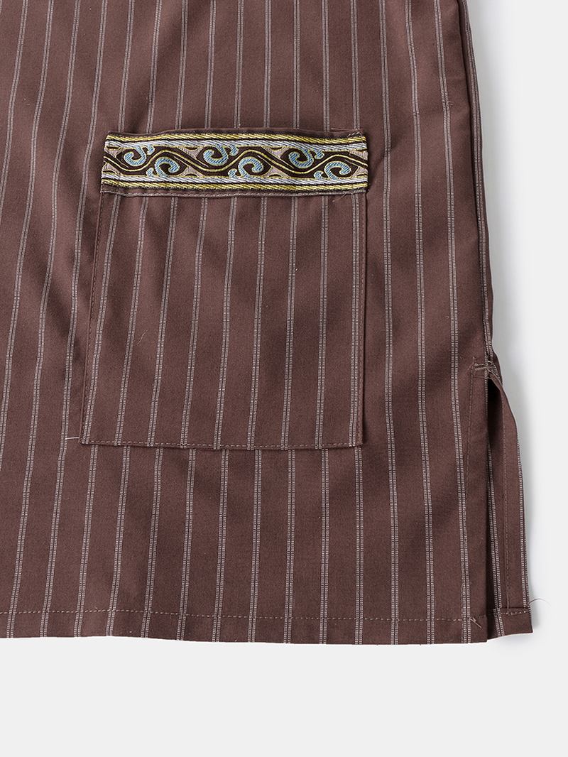 Randig V-hals För Män Etnisk Stil Bomull Avslappnad Kort Loungewear-set