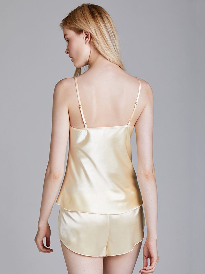 Satin Spaghetti Straps Frukter Broderi Rygglös Pyjamas