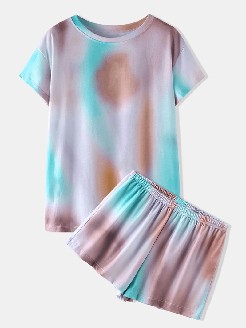 Tie Dye Med Tryck Loungewear Set Dradient Kortärmad Tvådelad Pyjamas