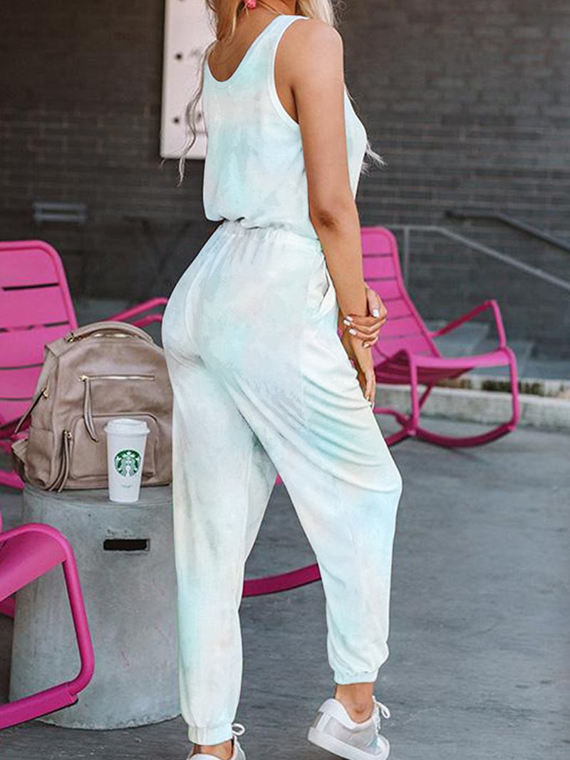 Tie Dye Med Tryck Sports Loungewear Set Tank Top Beam Feet Ärmlösa Tvådelade Set