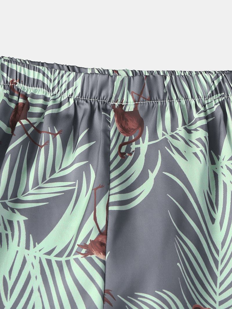 Tropiska Löv För Män Och Flamingotryck Hem Tunna Casual Pyjamasshorts