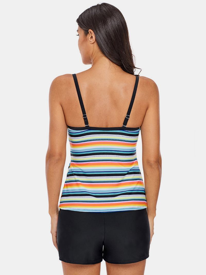 Plus Size Dam Färgglada Randiga Spaghetti Straps Ärmlösa Badkläder