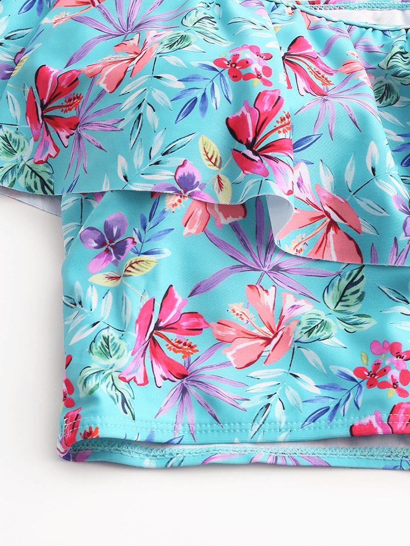 Tropical Plant Med Tryck Volanger High Waist Bikini Hawaii Casual Baddräkt För Kvinnor
