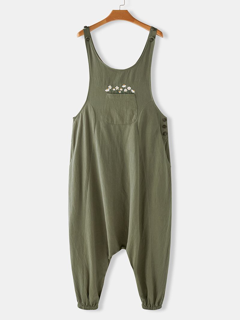 Broderade Fickor Drop-gren Sidoknapp Casual Harem Jumpsuits För Kvinnor