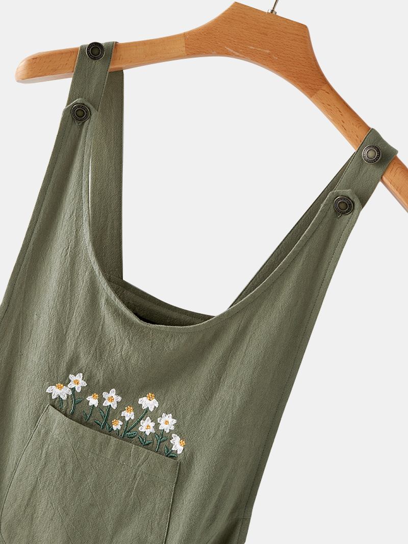 Broderade Fickor Drop-gren Sidoknapp Casual Harem Jumpsuits För Kvinnor
