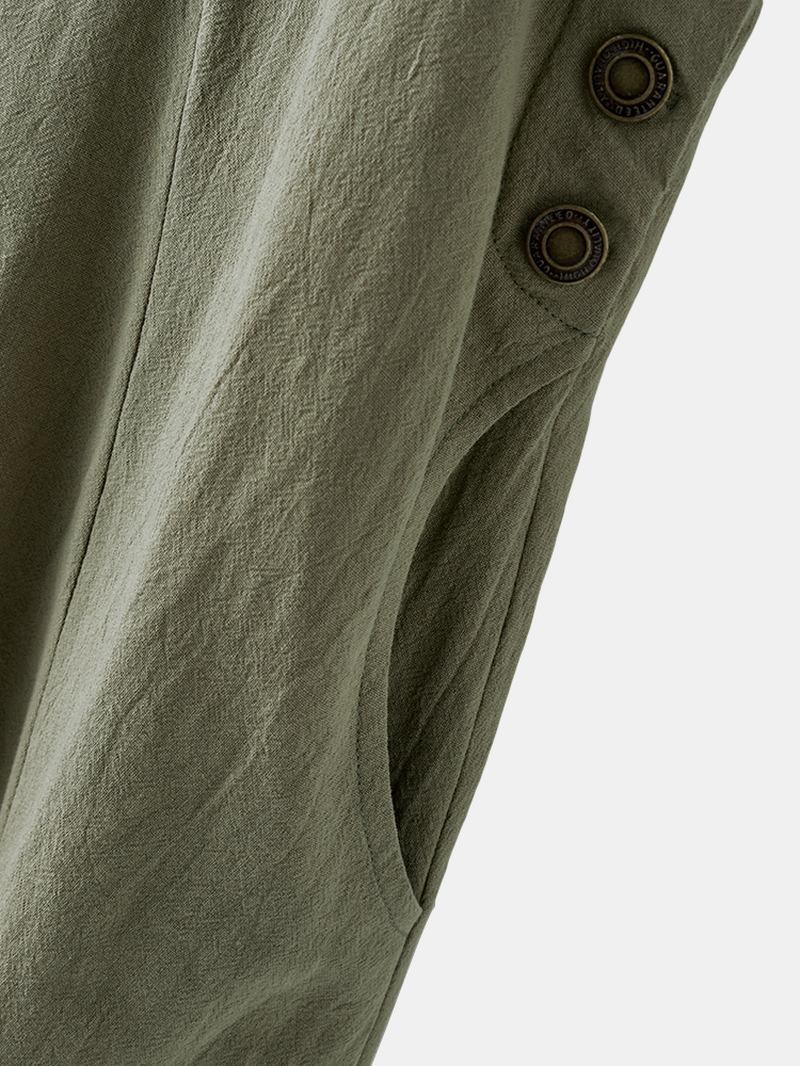 Broderade Fickor Drop-gren Sidoknapp Casual Harem Jumpsuits För Kvinnor