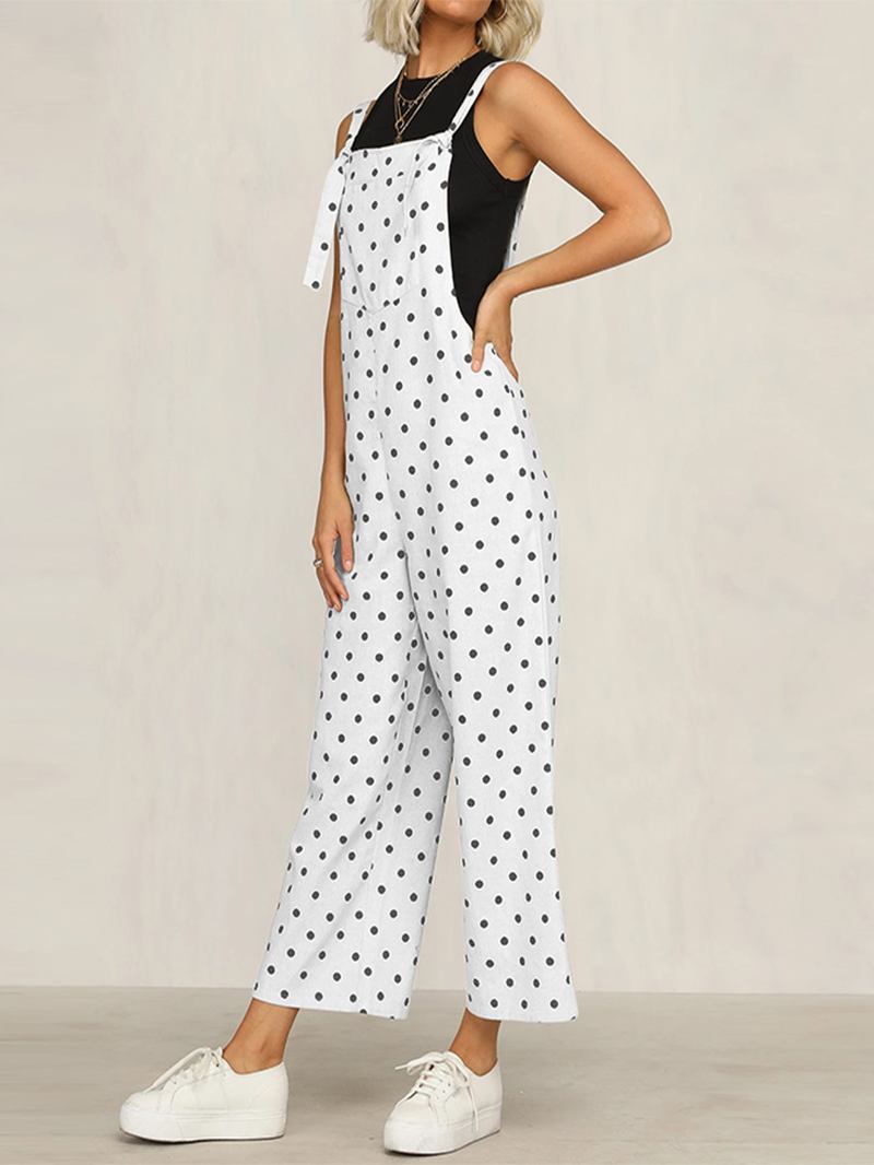 Casual Polka Dot Justerbar Rem Lös Wide Leg Jumpsuit Med Fickor