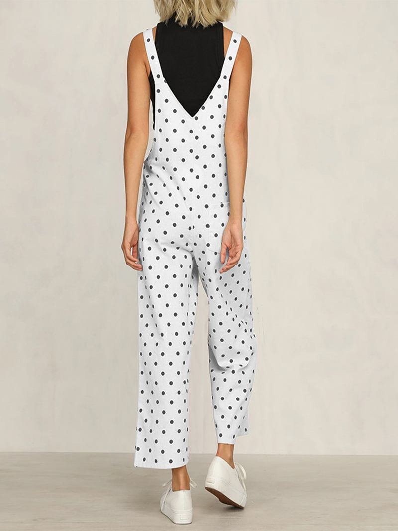 Casual Polka Dot Justerbar Rem Lös Wide Leg Jumpsuit Med Fickor