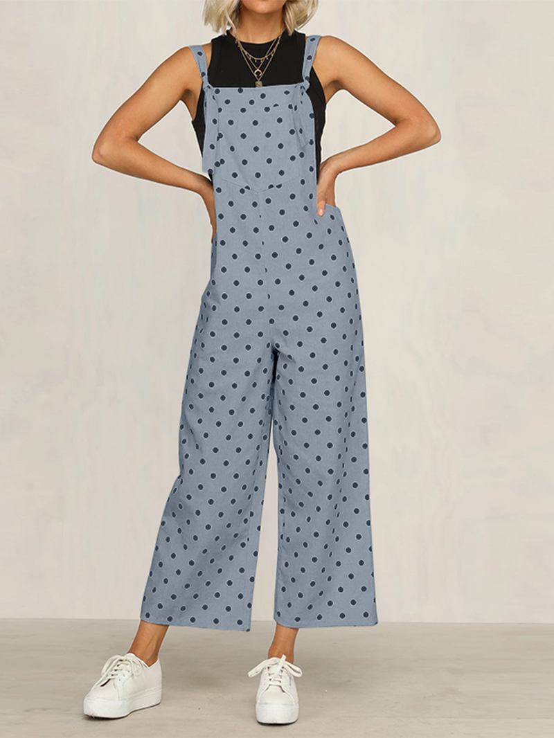Casual Polka Dot Justerbar Rem Lös Wide Leg Jumpsuit Med Fickor