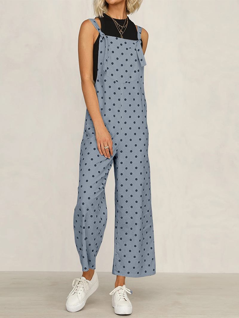 Casual Polka Dot Justerbar Rem Lös Wide Leg Jumpsuit Med Fickor