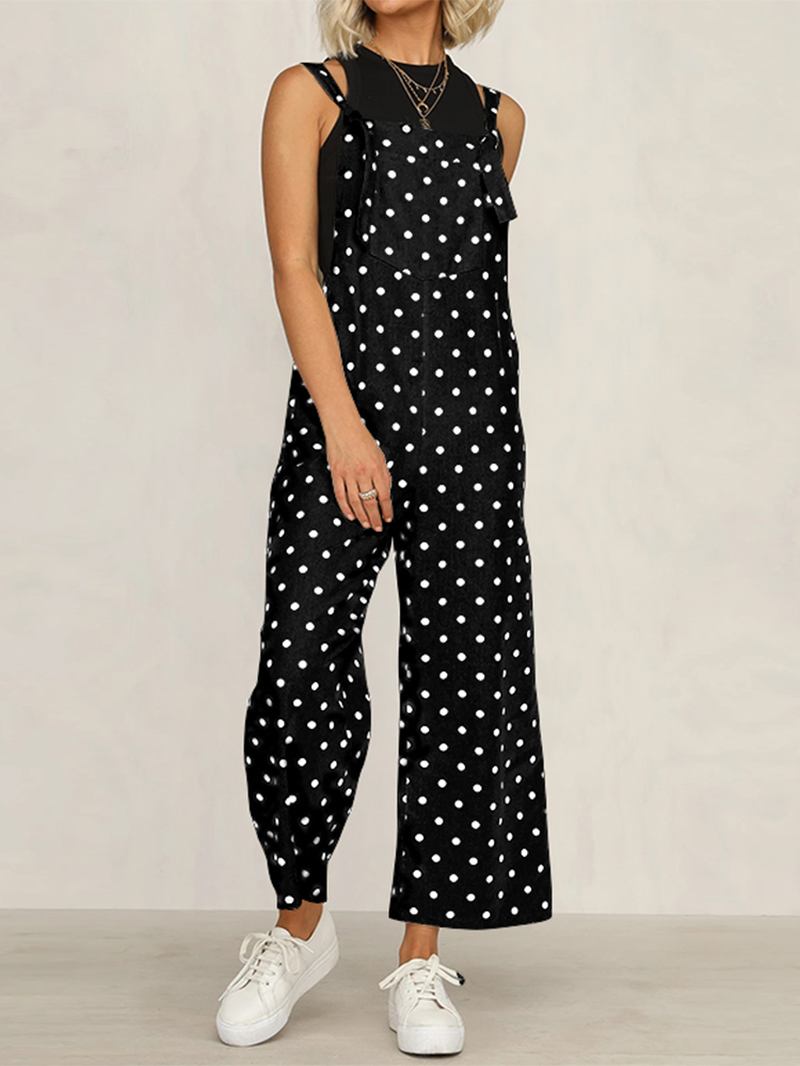 Casual Polka Dot Justerbar Rem Lös Wide Leg Jumpsuit Med Fickor