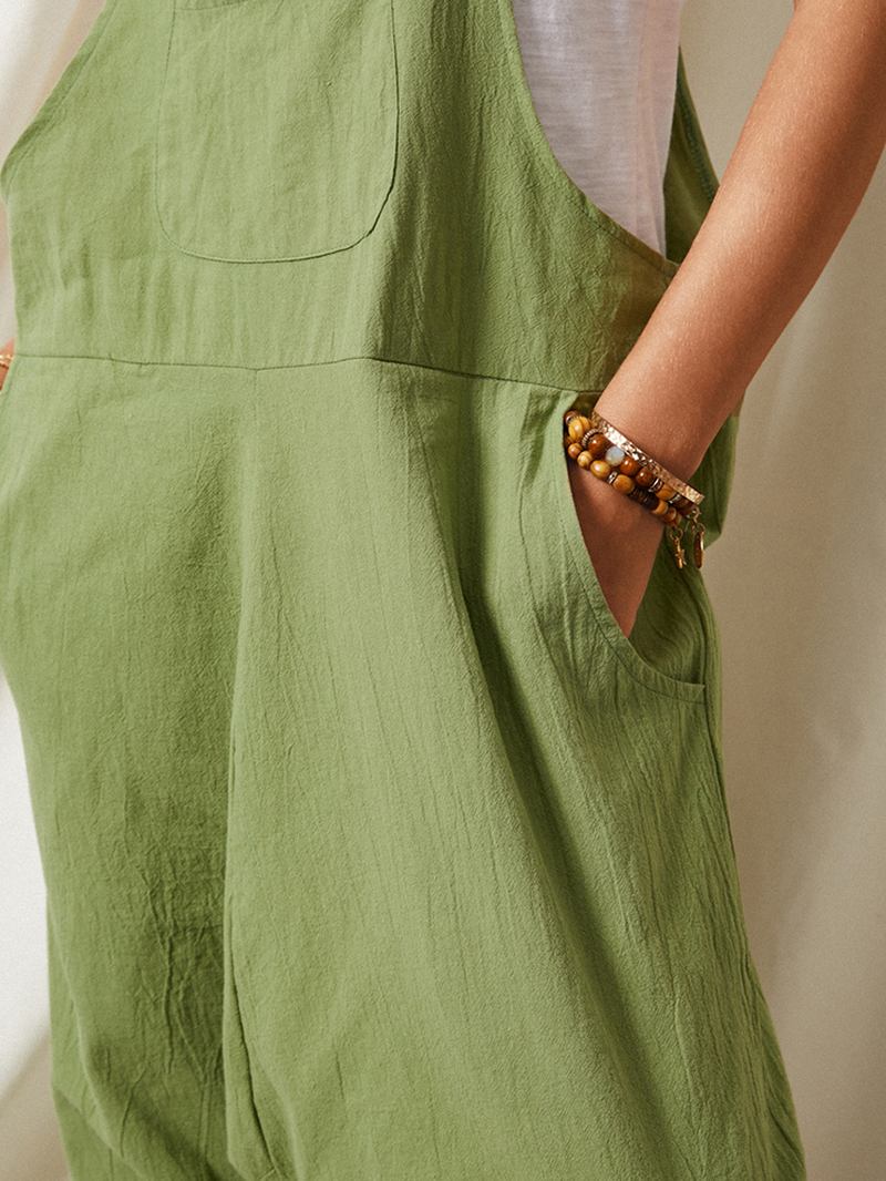 Enfärgad Strap Button Fick Ärmlös Lös Casual Harem Jumpsuit