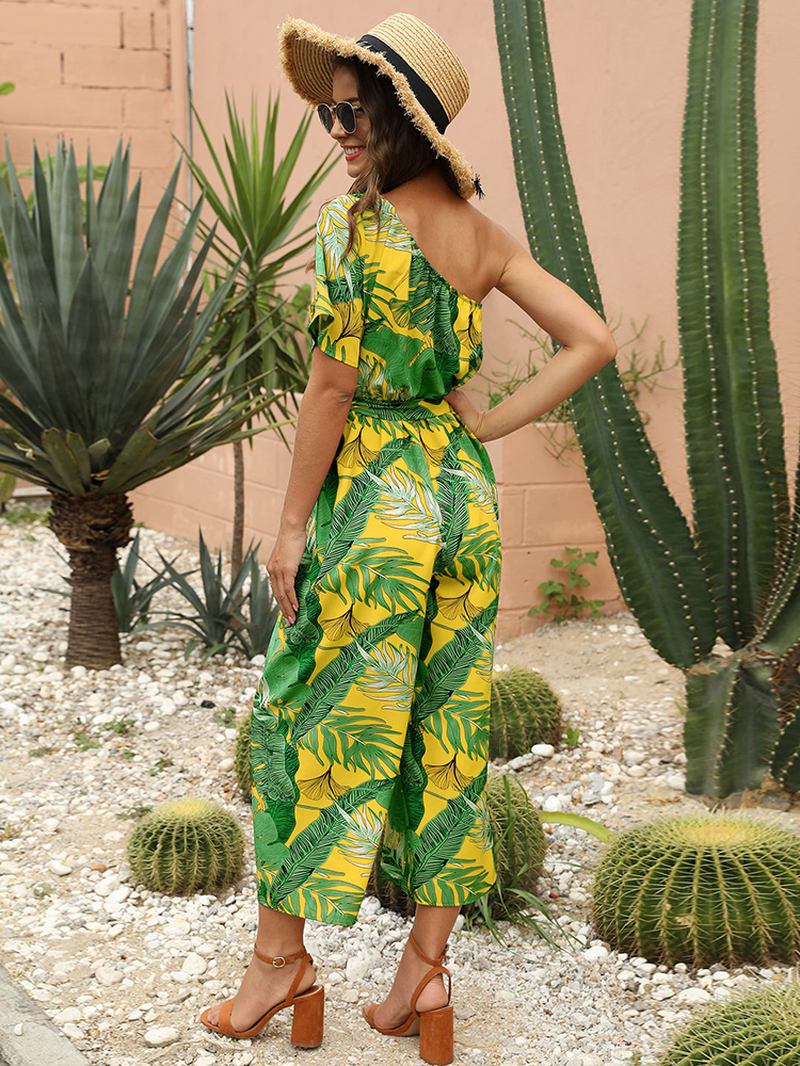 Kvinnor Casual Cold Shoulder Blommig Summer Holiday Med Tryck Jumpsuit