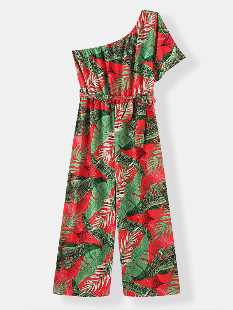 Kvinnor Casual Cold Shoulder Blommig Summer Holiday Med Tryck Jumpsuit