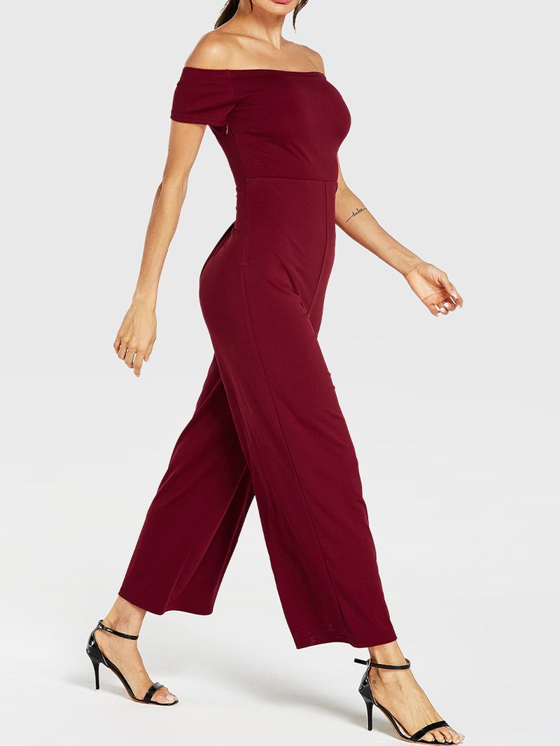 Kvinnor Enfärgad Off Shoulder Slash Neck Kort Ärm Snygg Casual Jumpsuit