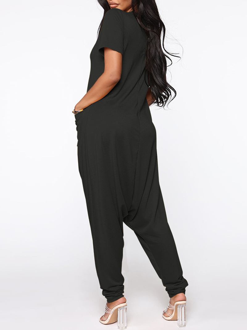 Kvinnor Kortärmad V-hals Loose Pocket Harem Jumpsuits