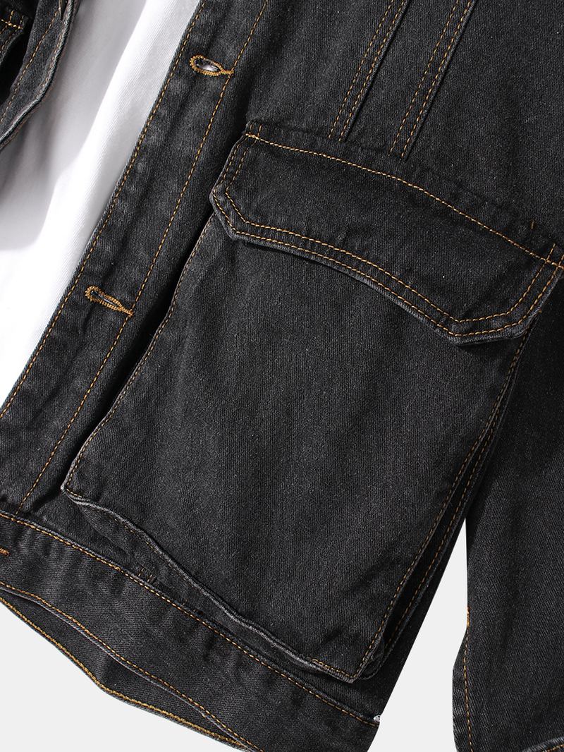 Bandsömmar För Män Lös Utomhus Snygg Cargo-jeansjacka Med Flikficka