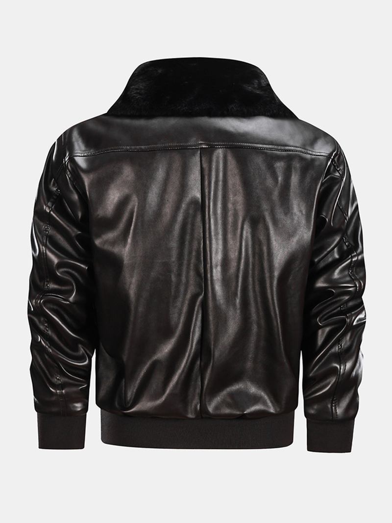 Blixtlås För Herr Big Flap Pocket Pälskrage Cargo Pu-jacka
