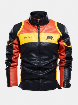 Broderi Patchwork För Män Pu Läder Motorcykel Långärmad Jacka