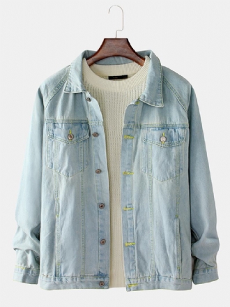 Herr Blå Lapelficka Långärmad Vintage Jeansjacka