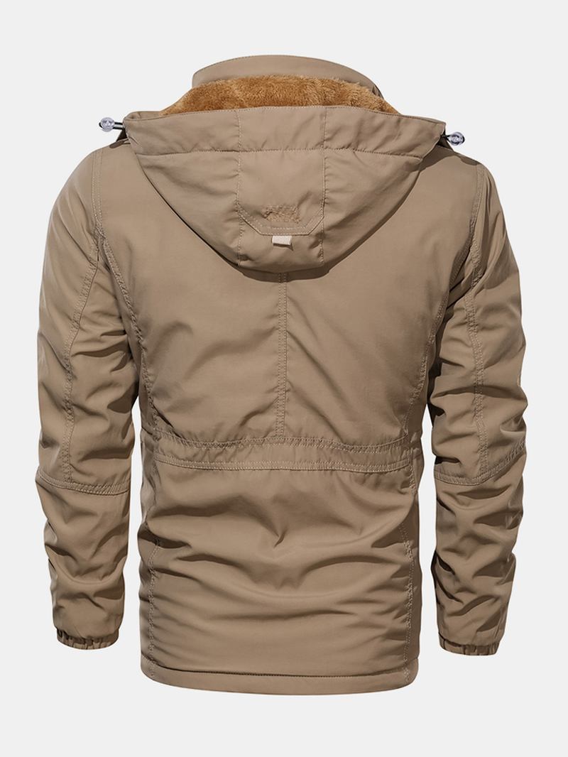 Herr Bomullsficka Zip-up Tjockfodrad Dragsko I Midjan Med Huva