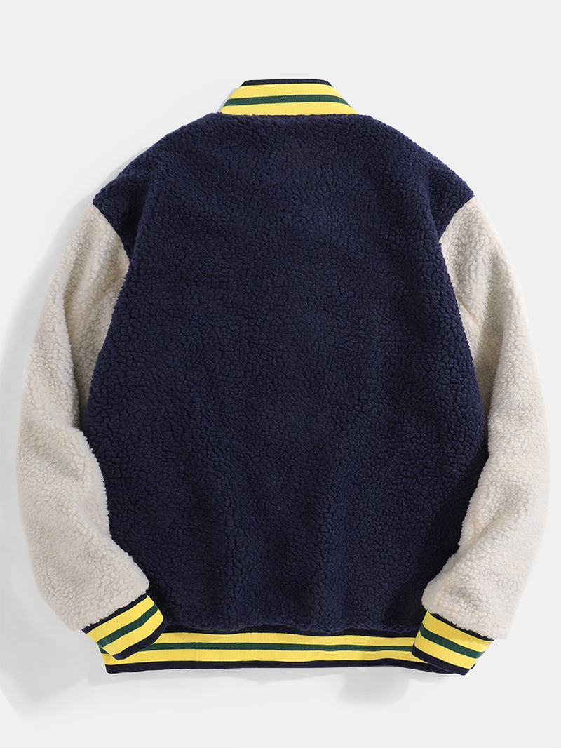 Herr Butterfly Sequ Applique Patchwork Pocket Baseball Collar Teddy Jacka