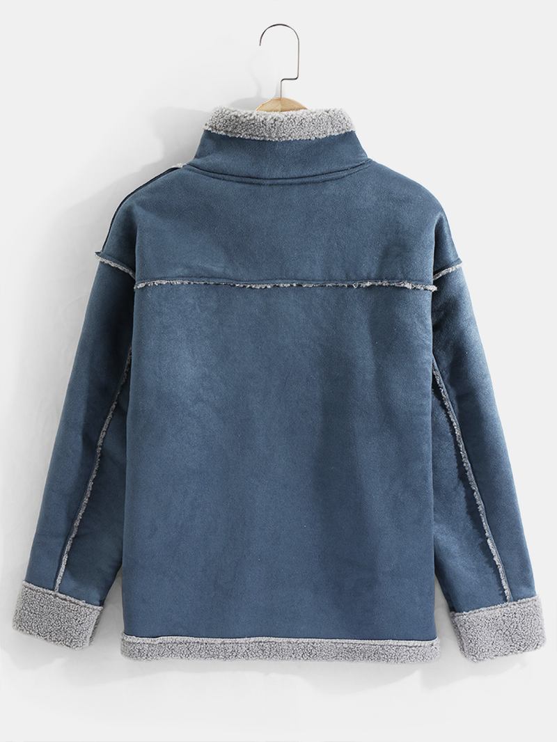 Herr Drop Shoulder Enfärgad Shearling Fodrad Tjock Casual Jacka