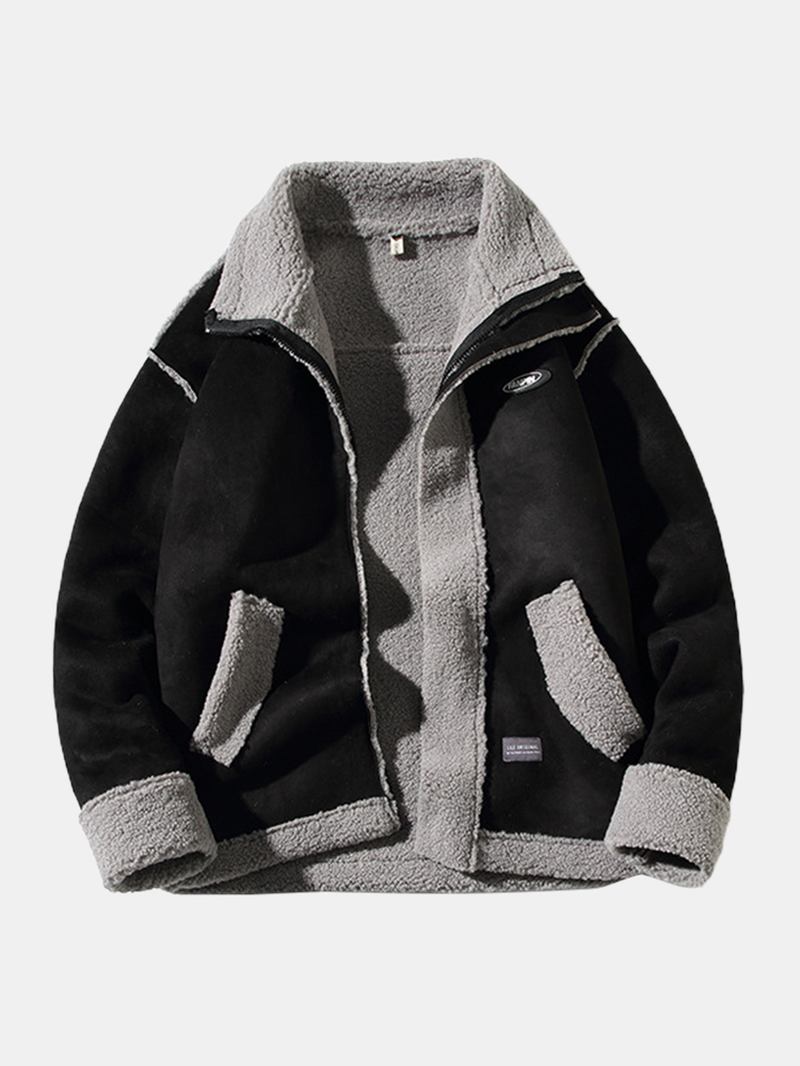 Herr Drop Shoulder Enfärgad Shearling Fodrad Tjock Casual Jacka