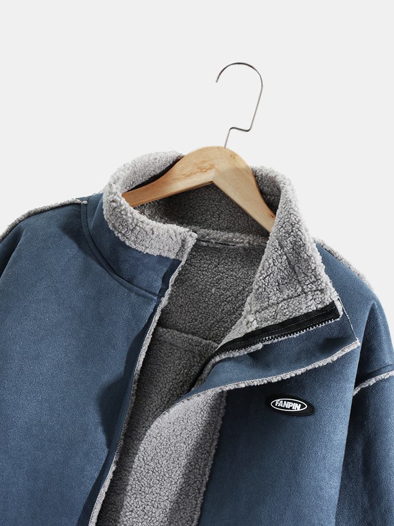 Herr Drop Shoulder Enfärgad Shearling Fodrad Tjock Casual Jacka