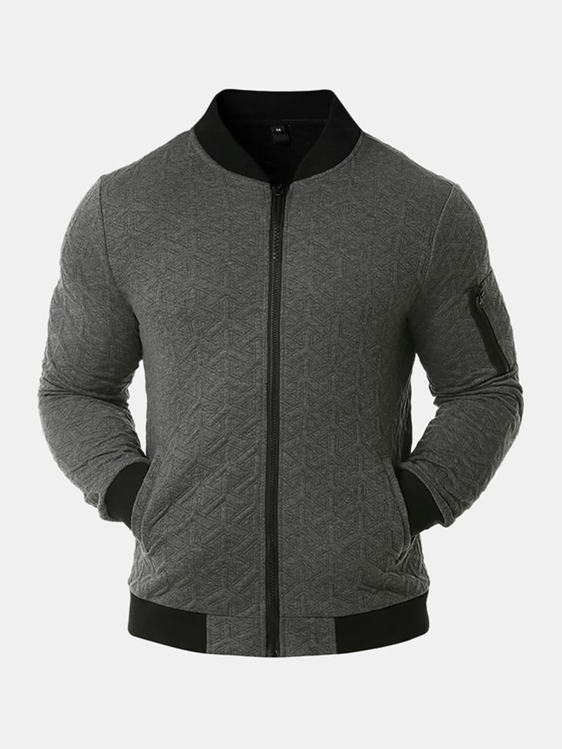 Herr Enfärgad Jacquard Textur Blixtlås Basebollkrage Bomberjacka