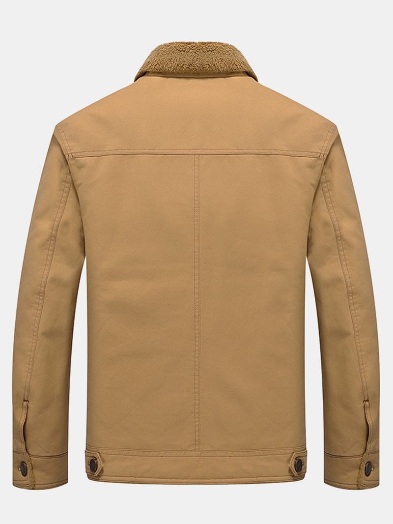 Herr Fleecefodrade Tjocka Varm Bomull Utility Solida Jackor