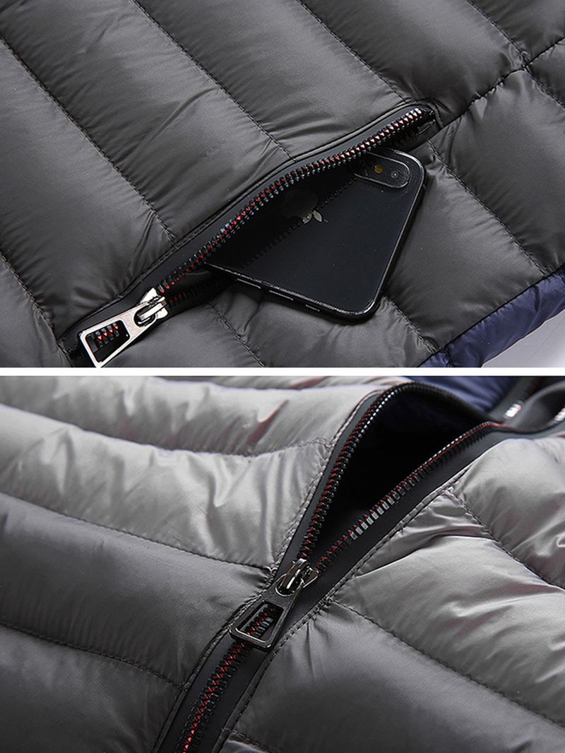 Herr Kontrastfärg Varm Vadderad Tjock Casual Outdoor Zipper Puffer Jacka