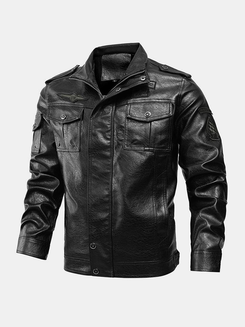 Herr Multi Pocket Front Brodery Graphics Zipper Pu Jacka