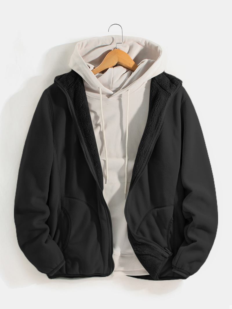 Herr Solor Colour Warm Fleece Vändbar Stand Collar Jacket Med Ficka
