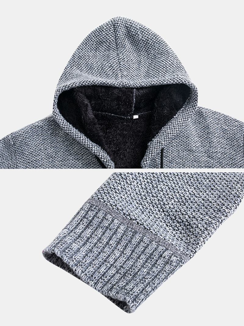 Herr Stripe Colorblock Dragkedja Tjock Varm Stickad Tröja Hoodiejacka