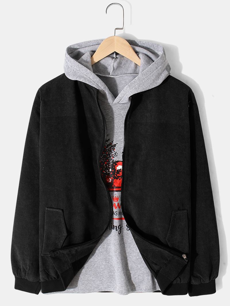 Herr Vintage Enfärgad Ärm Patchwork Baseball Krage Varm Jacka