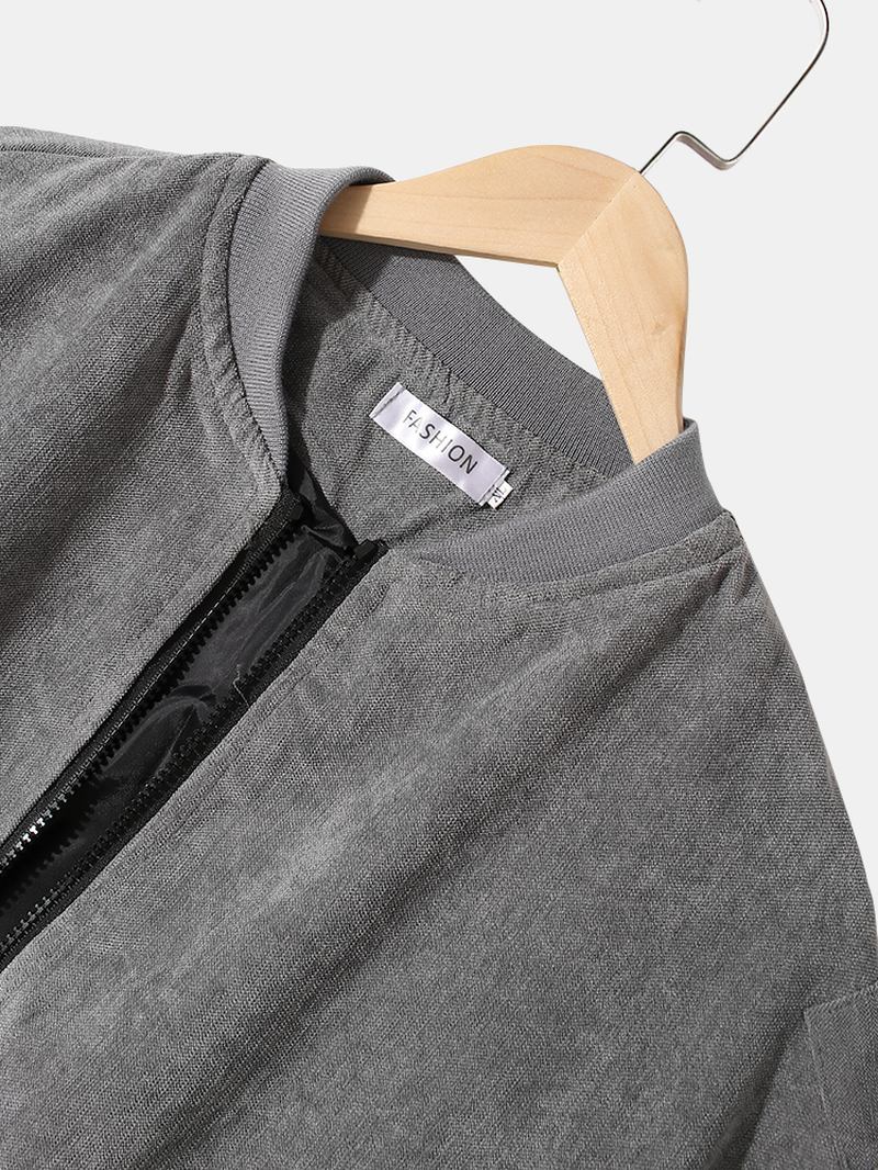 Herr Vintage Enfärgad Ärm Patchwork Baseball Krage Varm Jacka