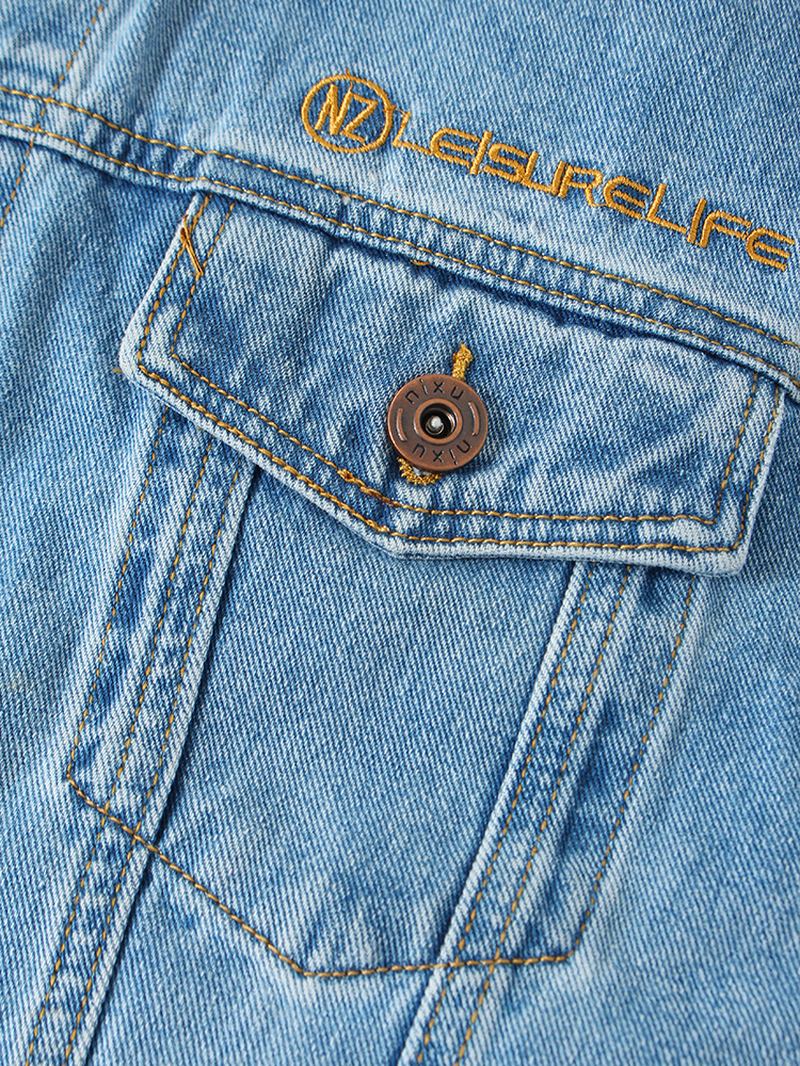 Herr Vintage Multi Pocket Lapel Långärmad Blå Jeansjacka