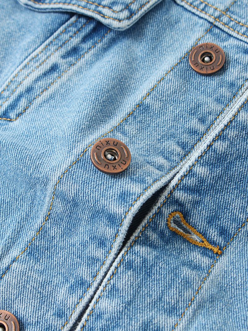 Herr Vintage Multi Pocket Lapel Långärmad Blå Jeansjacka