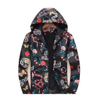 Herrjackor Blixtlåsficka Djurblomma Brevmönster Casual Windbreaker Coat