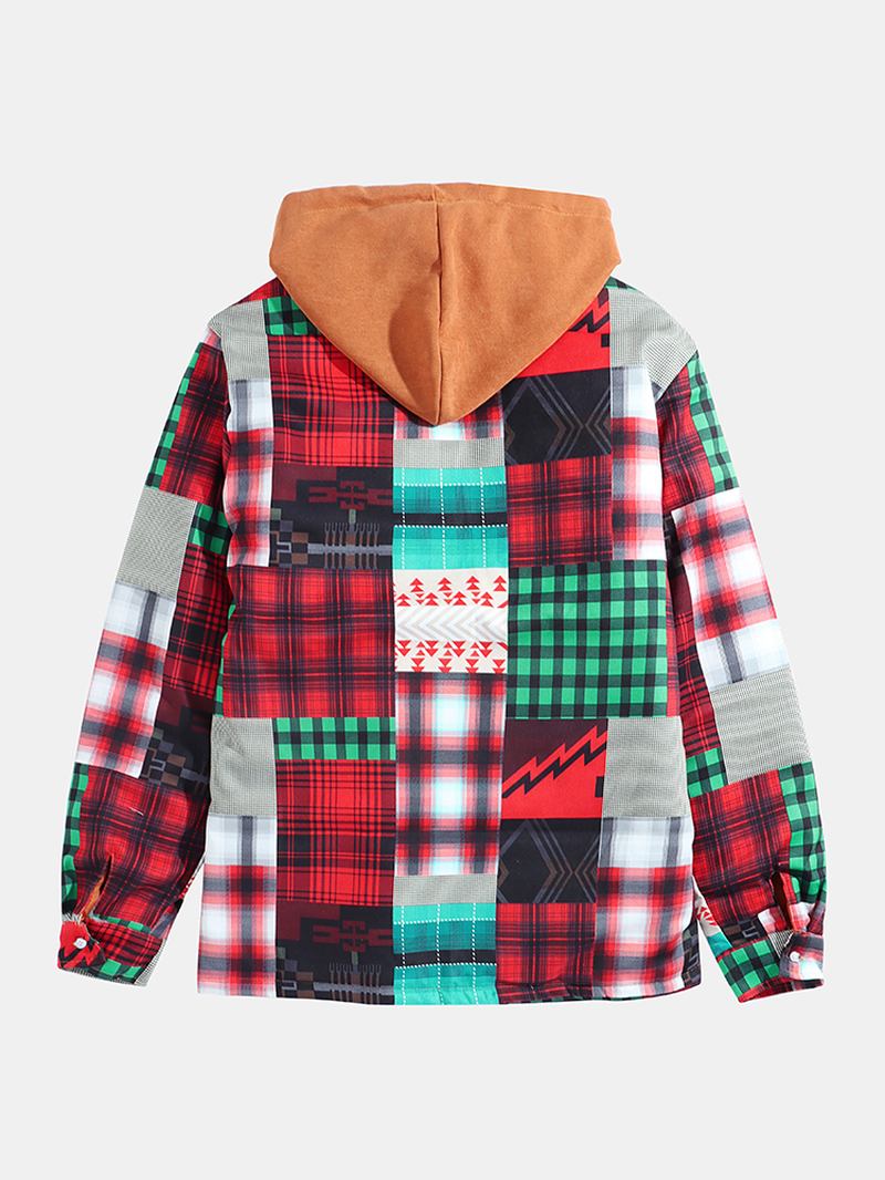 Herrpläd Colorblock Tjock Vintage Huvjacka