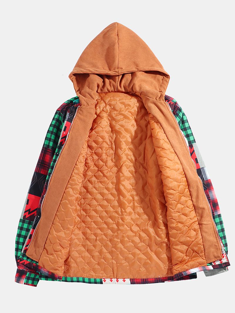 Herrpläd Colorblock Tjock Vintage Huvjacka